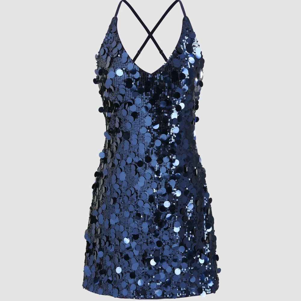 SEQUINS U-NECKLINE CRISS CROSS MINI DRESS